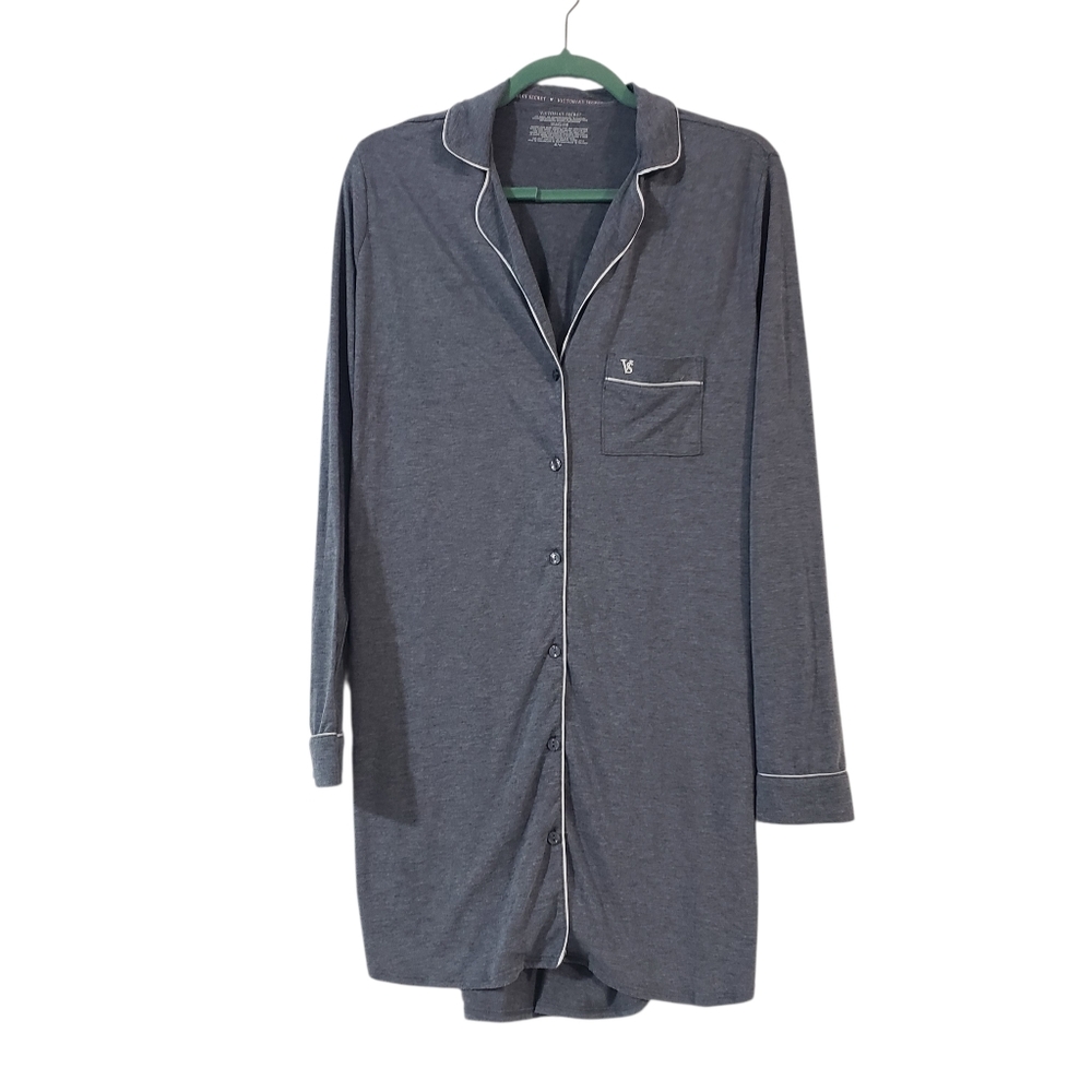 VICTORIA'S SECRET Womens Gray Long Sleeve Buttoned Sleep Night Shirt Size Medium